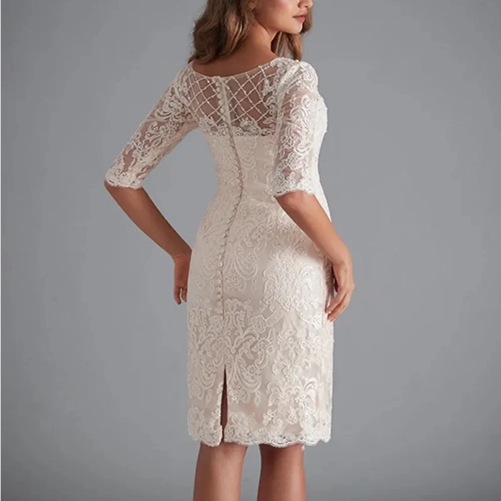 Elegant Lace Mother Of The Bride/Groom Sheath Silhouette 3/4 Sleeve Dress - Picture 2 of 16